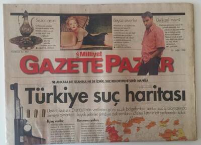Milliyet Gazetesi Gazete Pazar Eki 18 Ekim 1998 - Türkiye Suç Haritası Suç Rekortmeni Şehir Manisa GZ22722 - 1