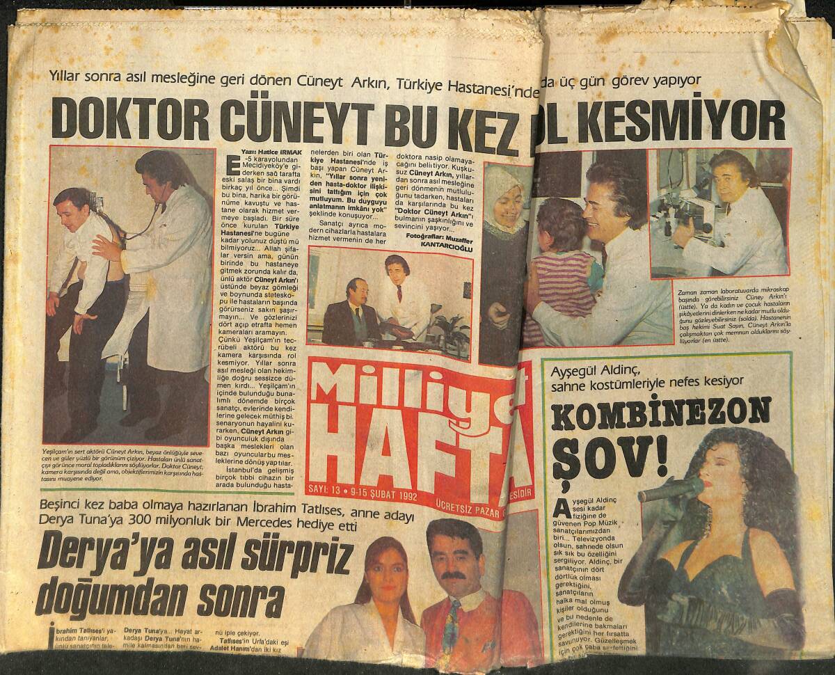 Milliyet Gazetesi Hafta Eki - 9-15 Şubat 1992 - Doktor Cüneyt Bu Kez Rol Kesmiyor - Sibel Can'ın Can Dostları - Baba Olmaya Hazırlanan İbo GZ152880 - 1