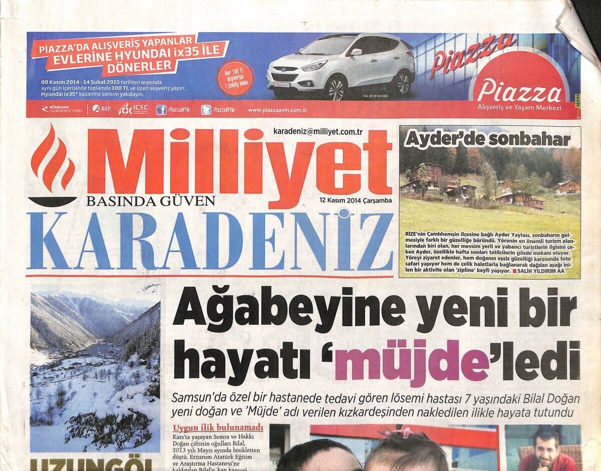 Milliyet Gazetesi Karadeniz Eki 12 Kasım 2014 - Ayder'de Sonbahar - Uzungöl Beyaza Büründü GZ138545 - 1