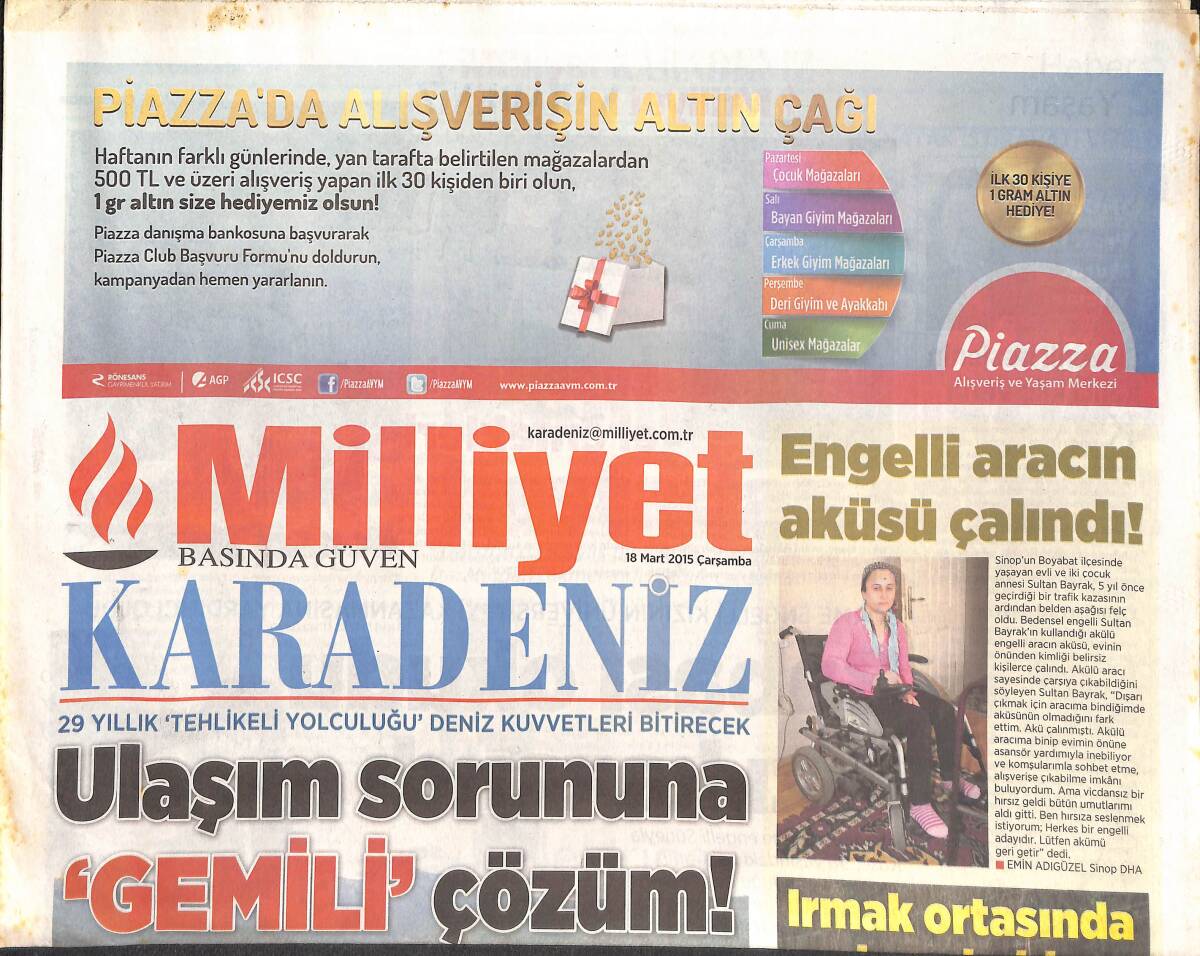 Milliyet Gazetesi Karadeniz Eki 18 Mart 2015 - Ordu-Giresun'da Havalimanı Açılış Heyecanı GZ134995 - 1