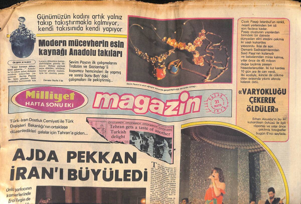Milliyet Gazetesi Magazin Eki 21 Mayıs 1978 - Ajda Pekkan, İran'ı Büyüledi - Erol Evgin Büyük İlgi Topladı - Müjde Ar'dan Açıklamalar GZ132516 - 1