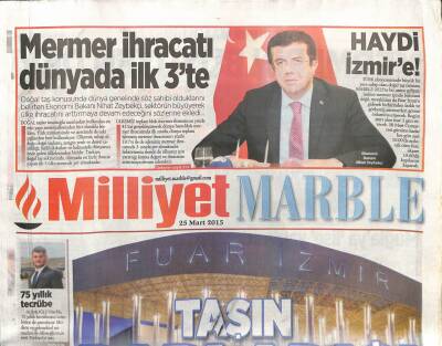 Milliyet Gazetesi Marble Eki 25 Mart 2015 - Mermer İhracatı Dünyada İlk Üçte GZ104969 - 1