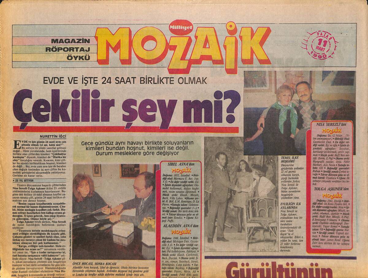 Milliyet Gazetesi Mozaik Eki 11 Mart 1990 - Türkiye'nin İlk Opera Profesörü Sevda Aydan GZ157933 - 1