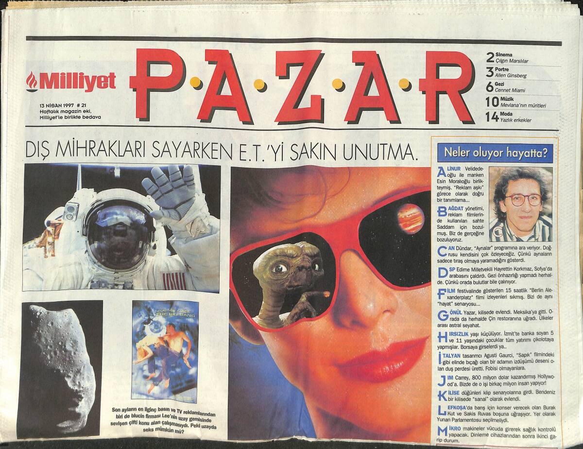 Milliyet Gazetesi Pazar Eki 13 Nisan 1997 - Allen Ginsberg Elveda Şiir Gerillası - Oscar'a Cizvit Eli Uzanmış GZ152885 - 1