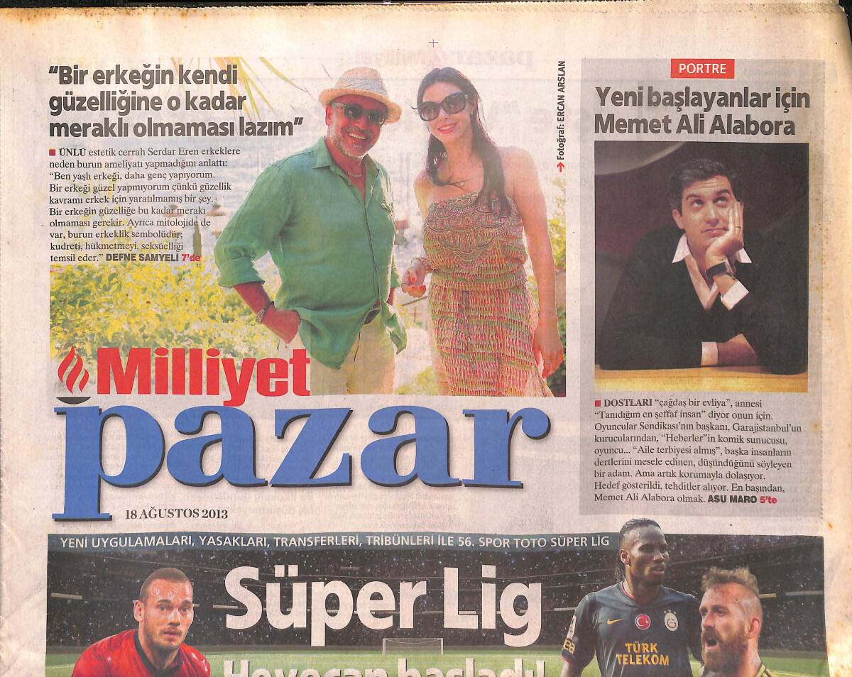 Milliyet Gazetesi Pazar Eki 18 Ağustos 2013 - Defne Samyeli '' Bir Erkeğin Kendi Güzelliğine O Kadar Meraklı Olmaması Lazım '' GZ134918 - 1