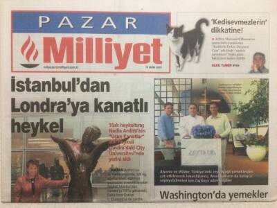 Milliyet Gazetesi Pazar Eki 19 Ekim 2003 - İstanbuldan Londraya Kanatlı Heykel GZ32657 - 1