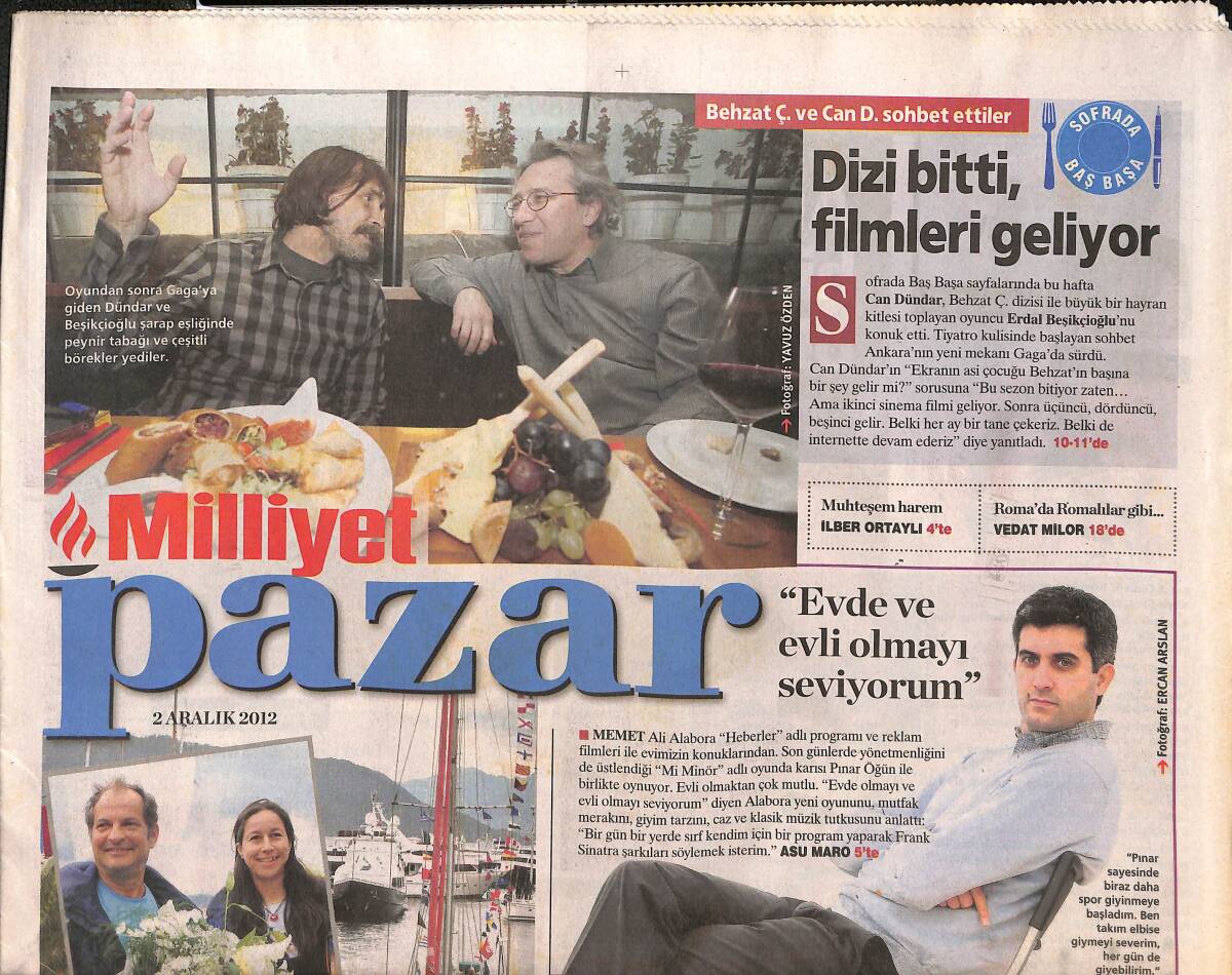 Milliyet Gazetesi Pazar Eki 2 Aralık 2012 - Behzat Ç. Ve Can D. Sohbet Ettiler - Türk Mutfağına Şarap Yakışıyor GZ135217 - 1