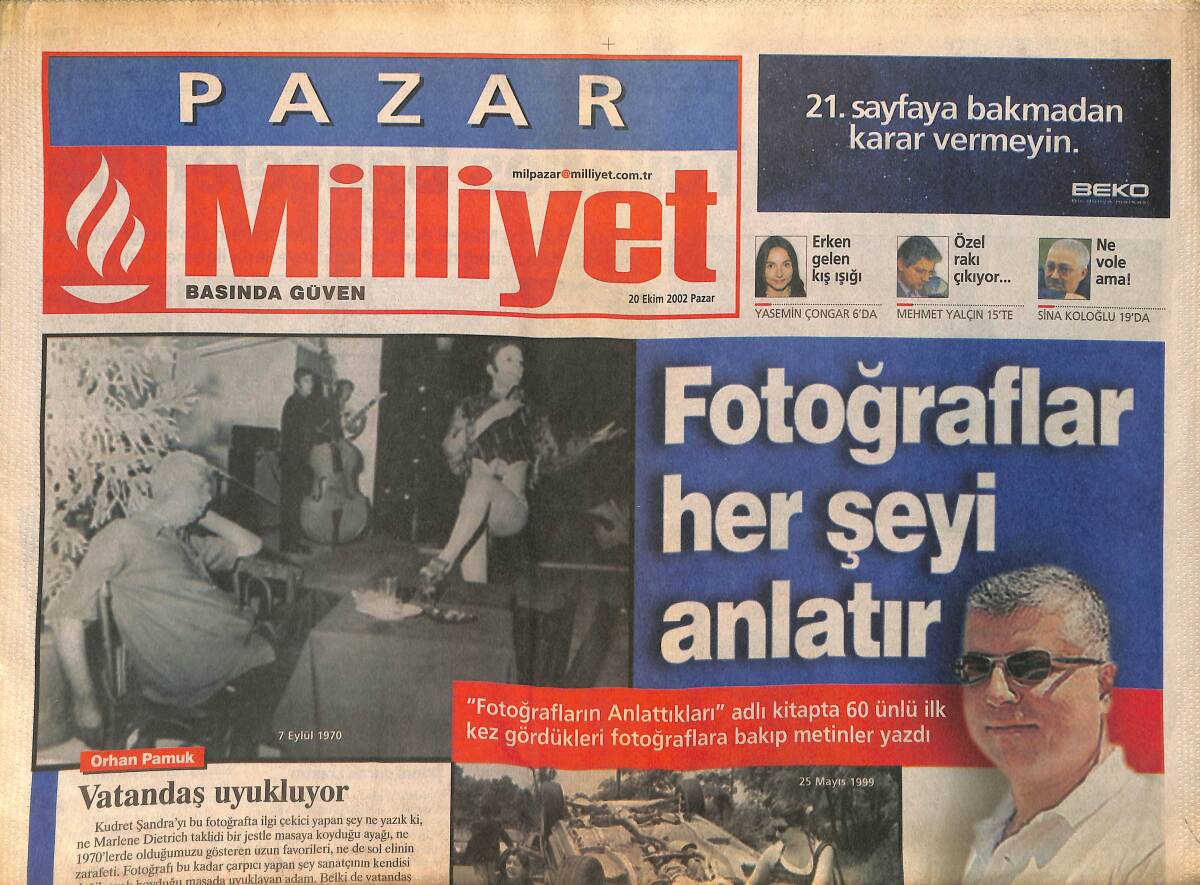 Milliyet Gazetesi Pazar Eki 20 Ekim 2002 - Marilyn Monroe İle Aşkını Hatırlayan Bir Siz Kaldınız GZ155443 - 1