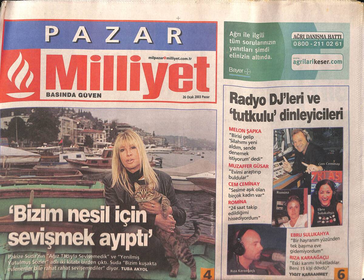 Milliyet Gazetesi Pazar Eki 26 Ocak 2003 - Pakize Suda '' Bizim Nesil İçin Sevişmek Ayıptı '' GZ155926 - 1