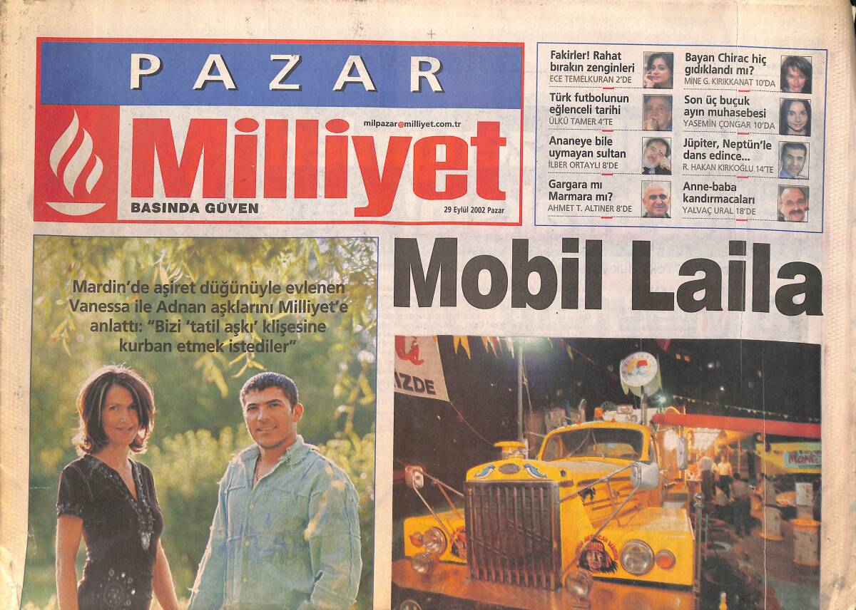 Milliyet Gazetesi Pazar Eki 29 Eylül 2002 - Mardin'de Aşiret Düğünüyle Evlenen Vanessa İle Adnan Aşklarını Milliyet'e Anlattı GZ155716 - 1