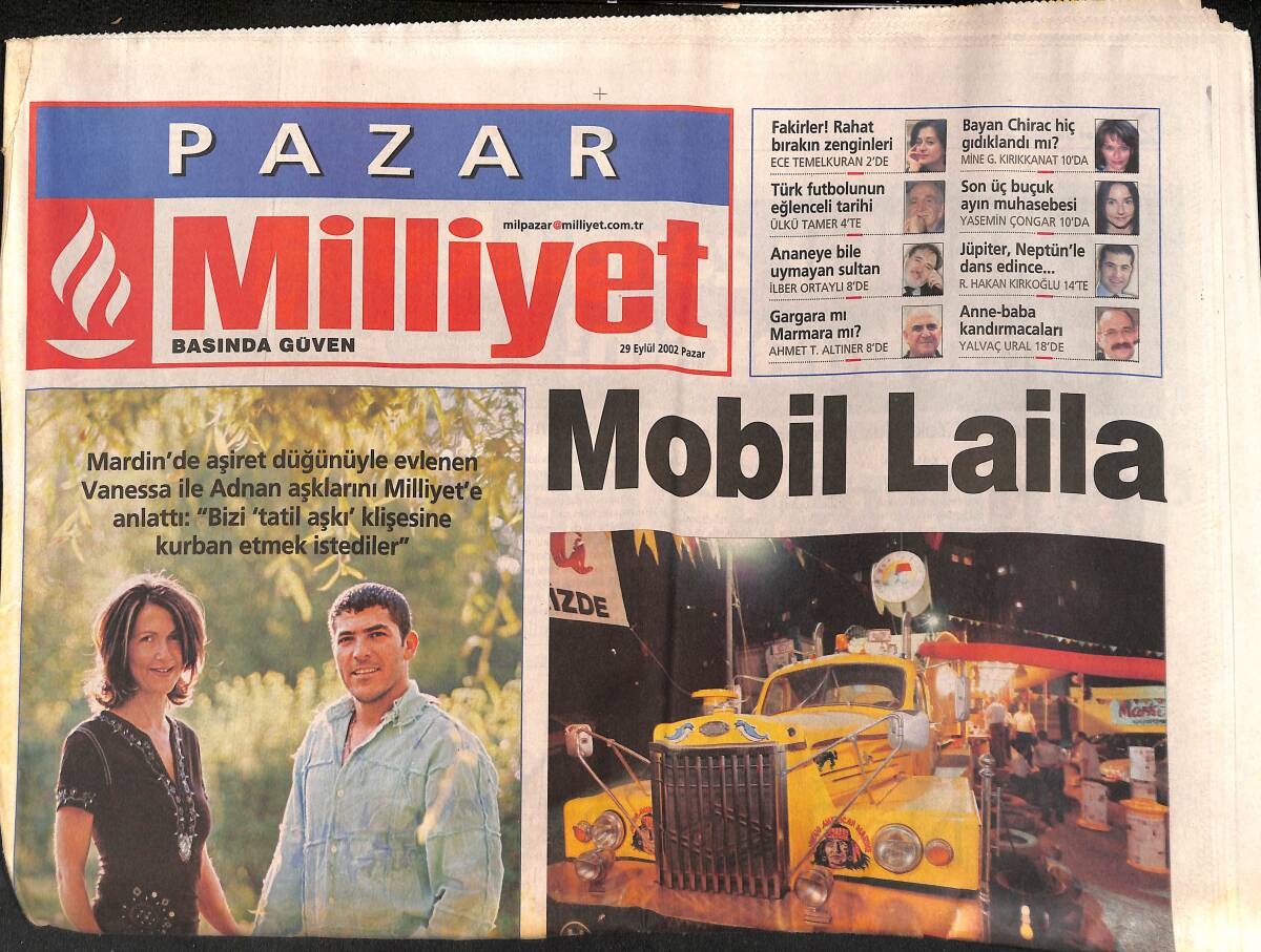 Milliyet Gazetesi Pazar Eki 29 Eylül 2002 - Mardin'de Aşiret Düğünüyle Evlenen Vanessa İle Adnan Aşklarını Milliyet'e Anlattı GZ155917 - 1