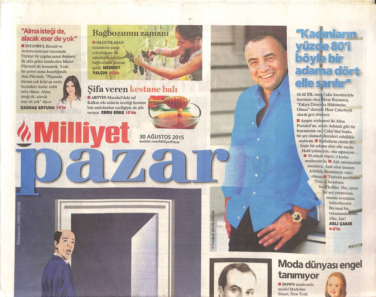 Milliyet Gazetesi Pazar Eki 30 Ağustos 2015 - Candan Erçetin : '' Hayatı Tek Başıma Göğüslerim '' - Biga Köfteleri İstanbul'da GZ135196 - 1