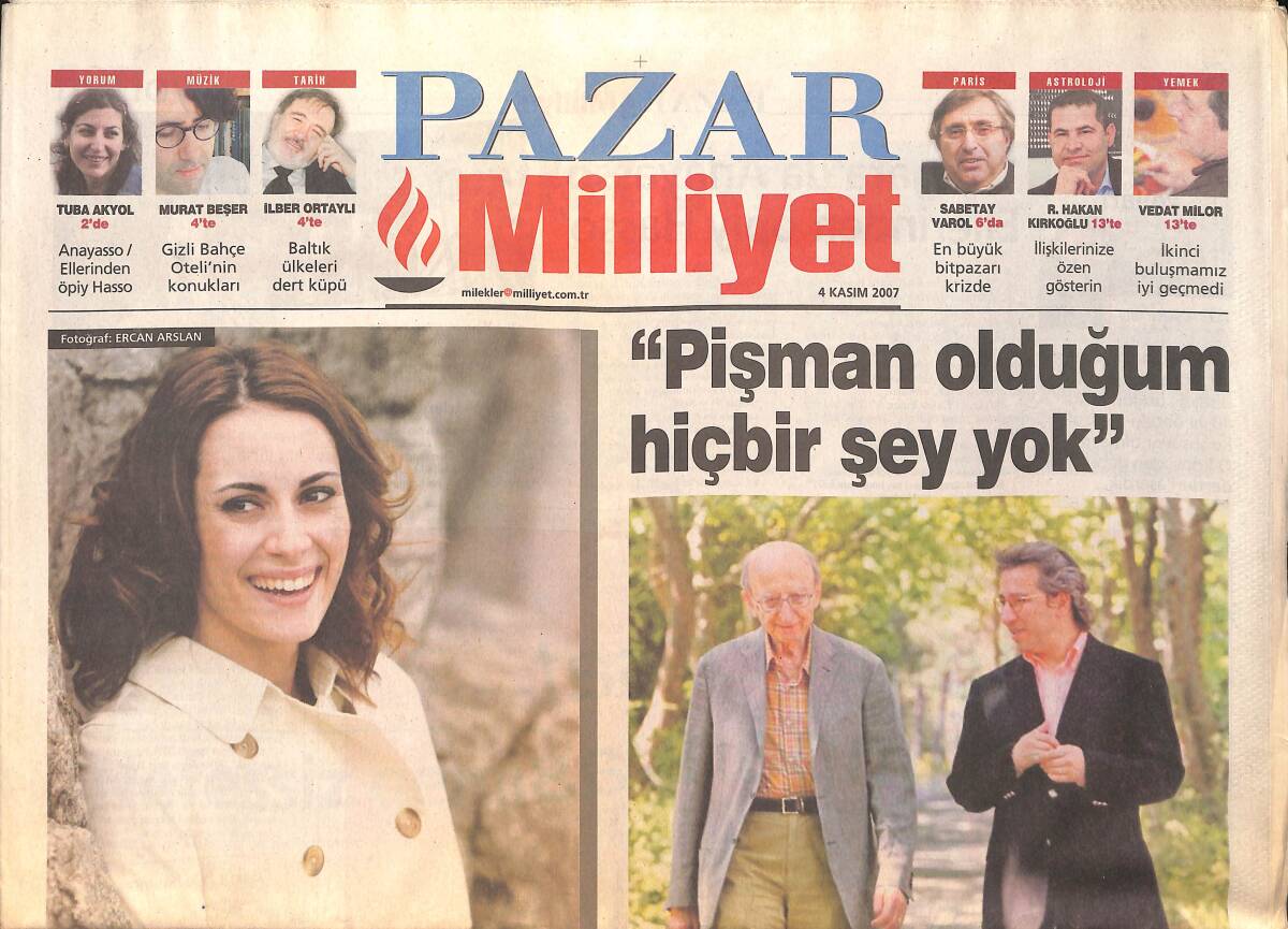 Milliyet Gazetesi Pazar Eki 4 Kasım 2007 - Erdal İnönü İle Son Söportajı Can Dündar Yaptı GZ155709 - 1