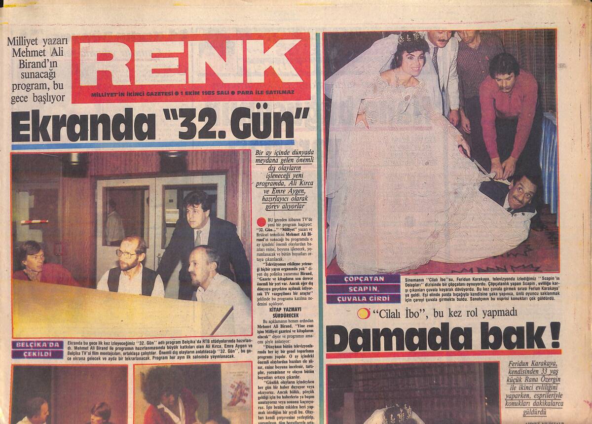Milliyet Gazetesi Renk Eki 1 Ekim 1985 - Ekranda 32. Gün - Cilalı İbo Bu Kez Rol Yapmadı GZ156104 - 1