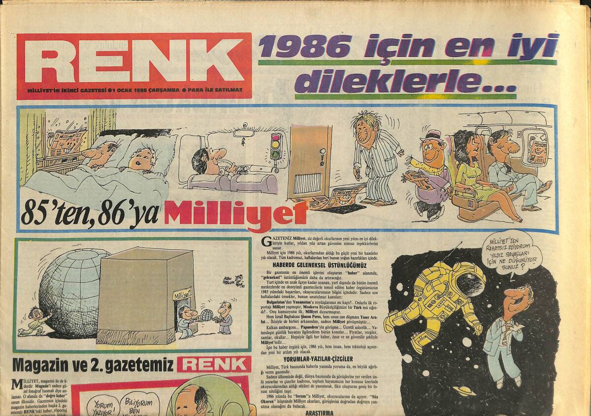 Milliyet Gazetesi Renk Eki 1 Ocak 1986 - Red Kit Kalamiti Jeyn Karikatür GZ157939 - 1
