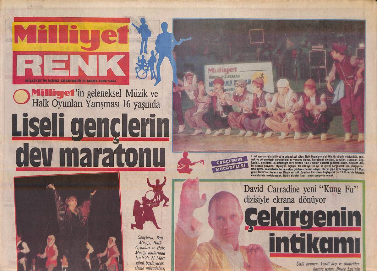 Milliyet Gazetesi Renk Eki 11 Mart 1986 - Ersen Ve Dadaşlar - David Carradine Yeni Kung Fu Dizisiyle Ekrana Dönüyor GZ156293 - 1