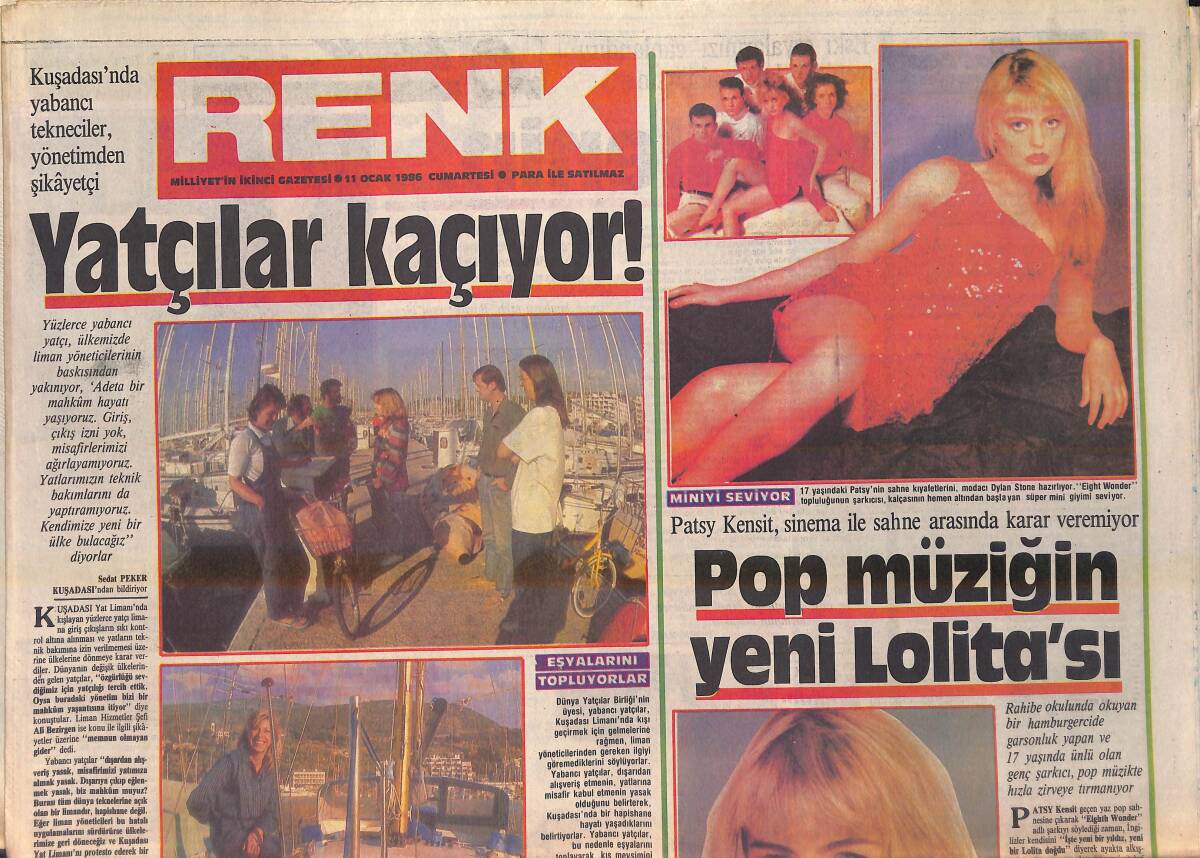 Milliyet Gazetesi Renk Eki 11 Ocak 1986 - Pop Müziğin Yeni Lolitası Patsy Kensit - Yatçılar Kaçıyor GZ156321 - 1