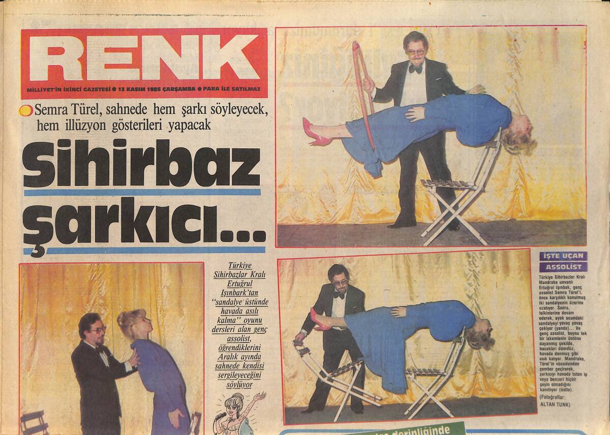 Milliyet Gazetesi Renk Eki 13 Kasım 1985 - Sihirbaz Şarkıcı Semra Türel - Siyah Altın Mercan GZ156402 - 1
