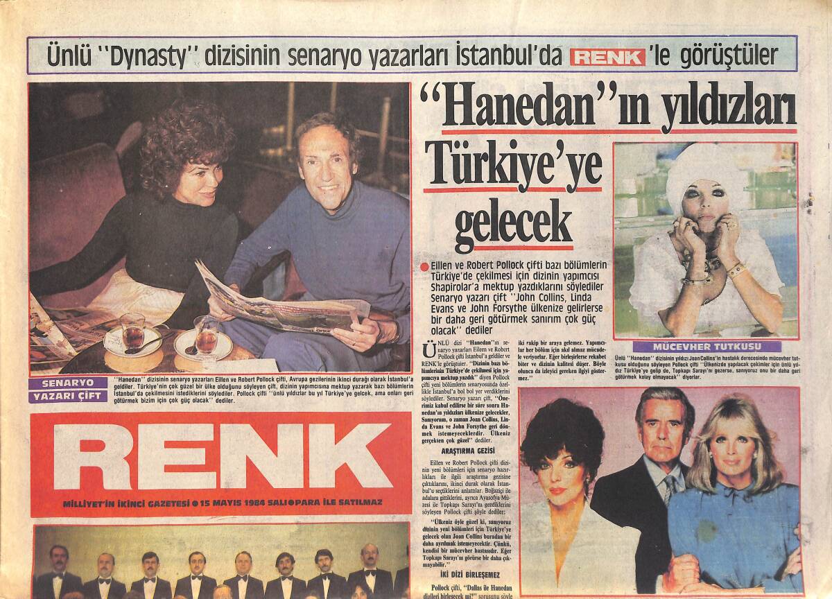 Milliyet Gazetesi Renk Eki 15 Mayıs 1984 - Hanedan'ın Yıldızları Türkiye'ye Gelecek - Nedret Selçuker'e Altın Mikrofon GZ156400 - 1