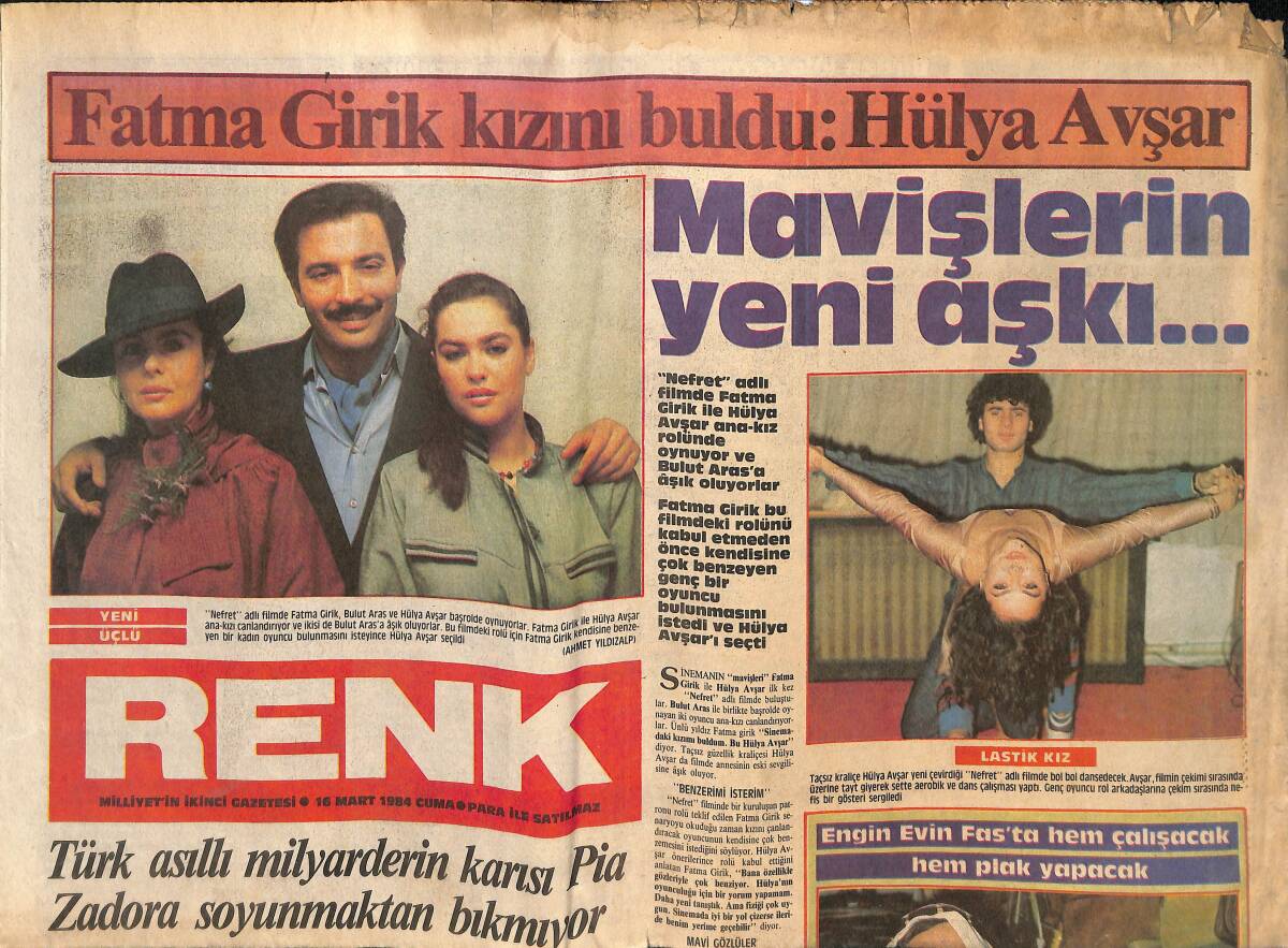Milliyet Gazetesi Renk Eki 16 Mart 1984 - Fatma Girik Kızını Buldu Hülya Avşar GZ145761 - 1