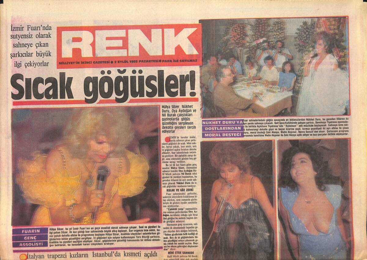Milliyet Gazetesi Renk Eki 2 Eylül 1985 - Oya Aydoğan Geceyi Karakolda Geçirdi - Sıcak Göğüsler GZ156599 - 1