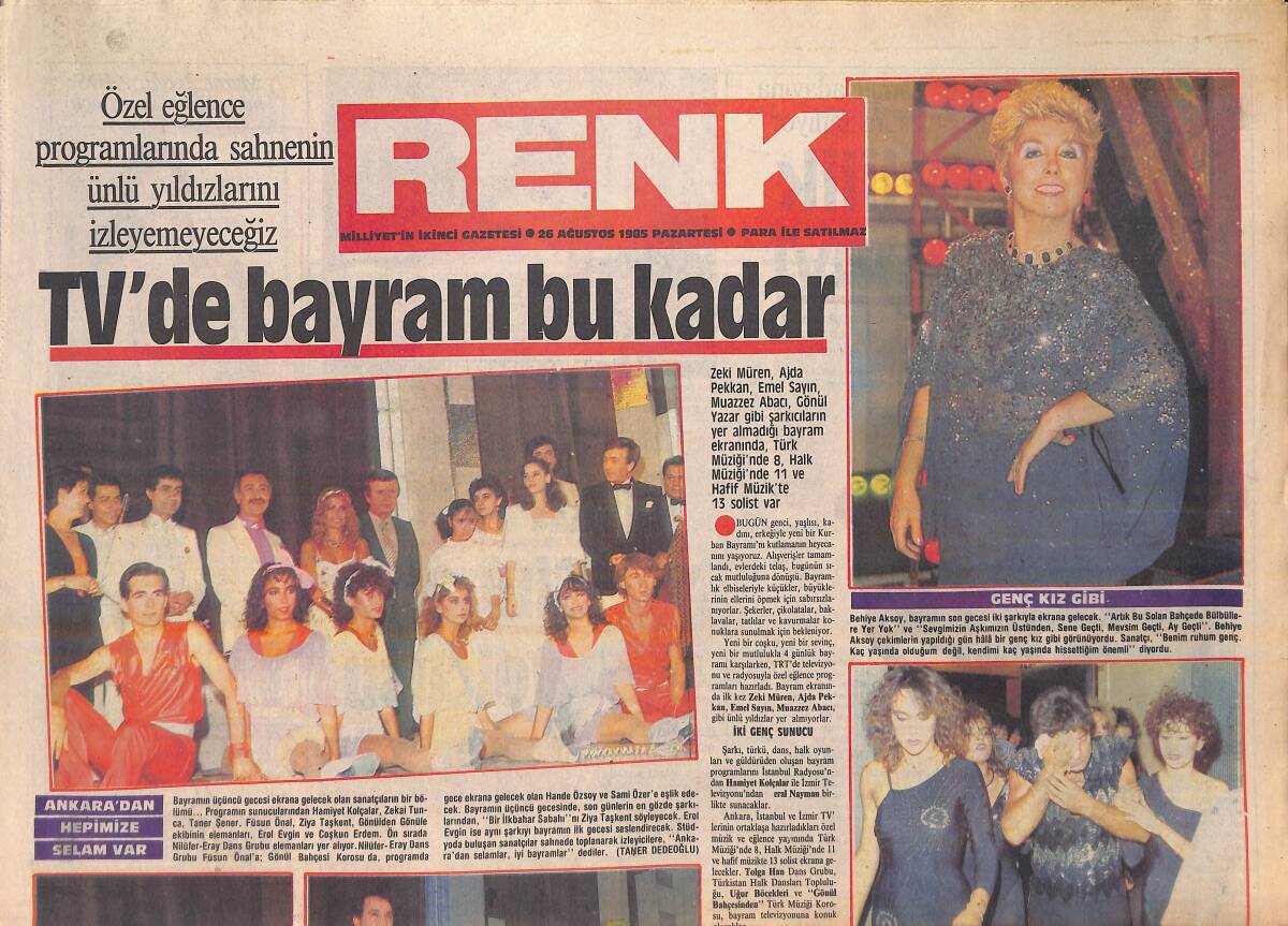Milliyet Gazetesi Renk Eki 26 Ağustos 1985 - Minik Serçe'nin Sokak Konseri - Fakir Erol Singapur Yolcusu GZ156098 - 1
