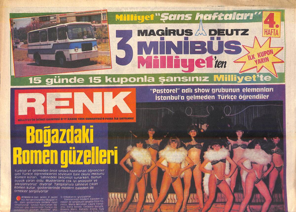 Milliyet Gazetesi Renk Eki 27 Kasım 1984 - Boğazdaki Romen Güzelleri - Güneri Tecer'in Ticaret Sevdası GZ156359 - 1