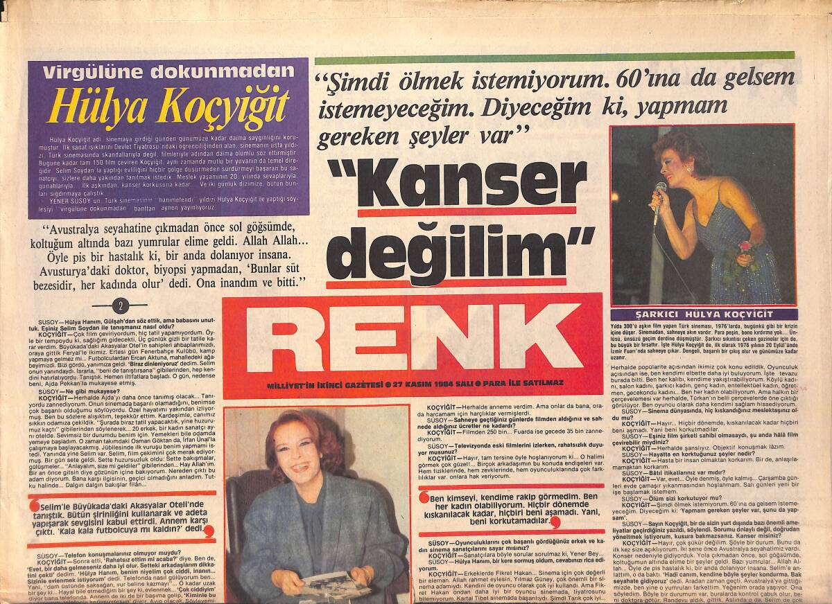 Milliyet Gazetesi Renk Eki 27 Kasım 1984 - Virgüle Dokunmadan Hülya Koçyiğit - Cüneyt Arkın'ın Evindeyiz GZ156088 - 1