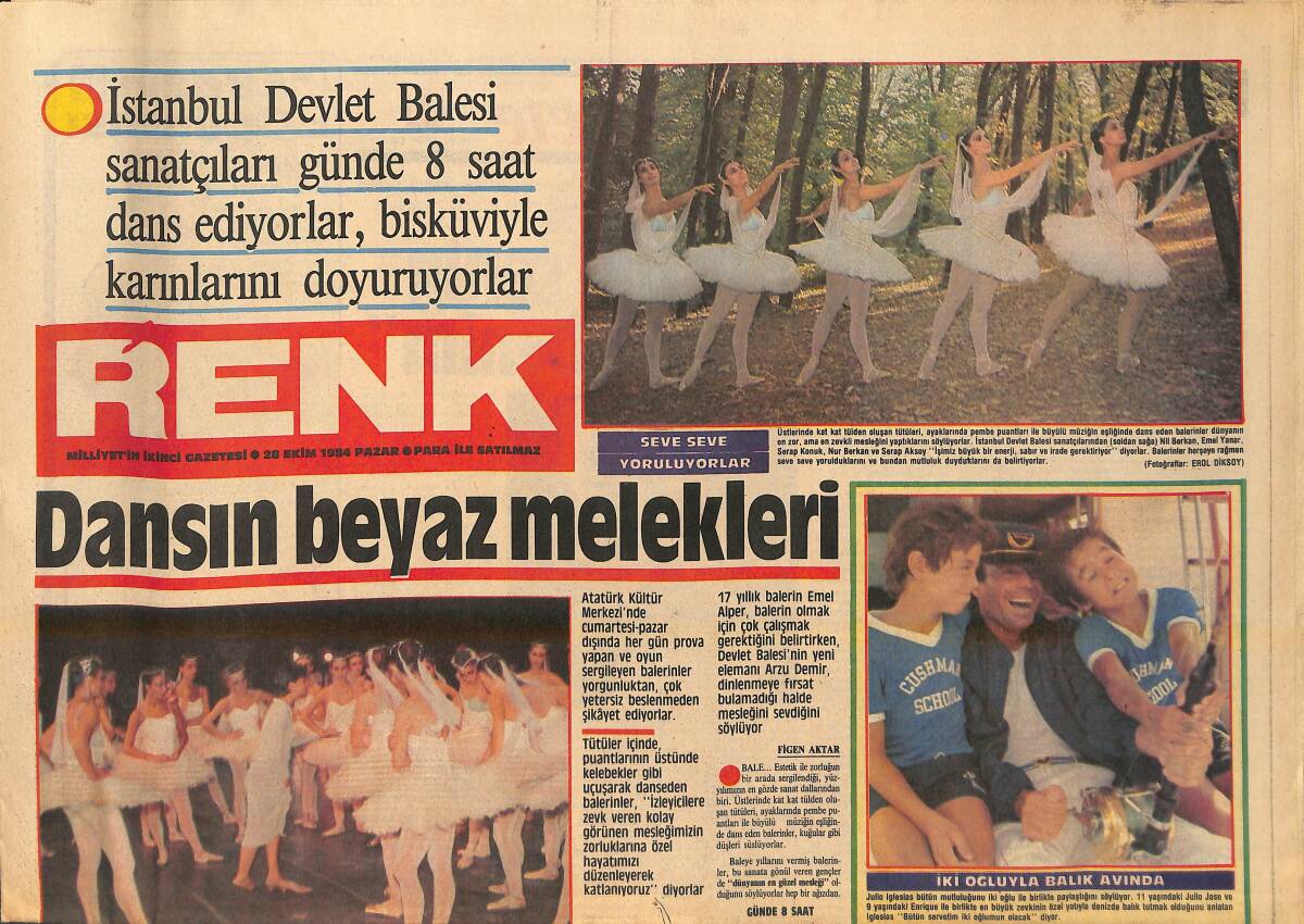 Milliyet Gazetesi Renk Eki 28 Ekim 1984 - Isabella Ferrari Gününü Gün Ediyor - İstanbul Devlet Balesi Sanatçıları GZ156563 - 1