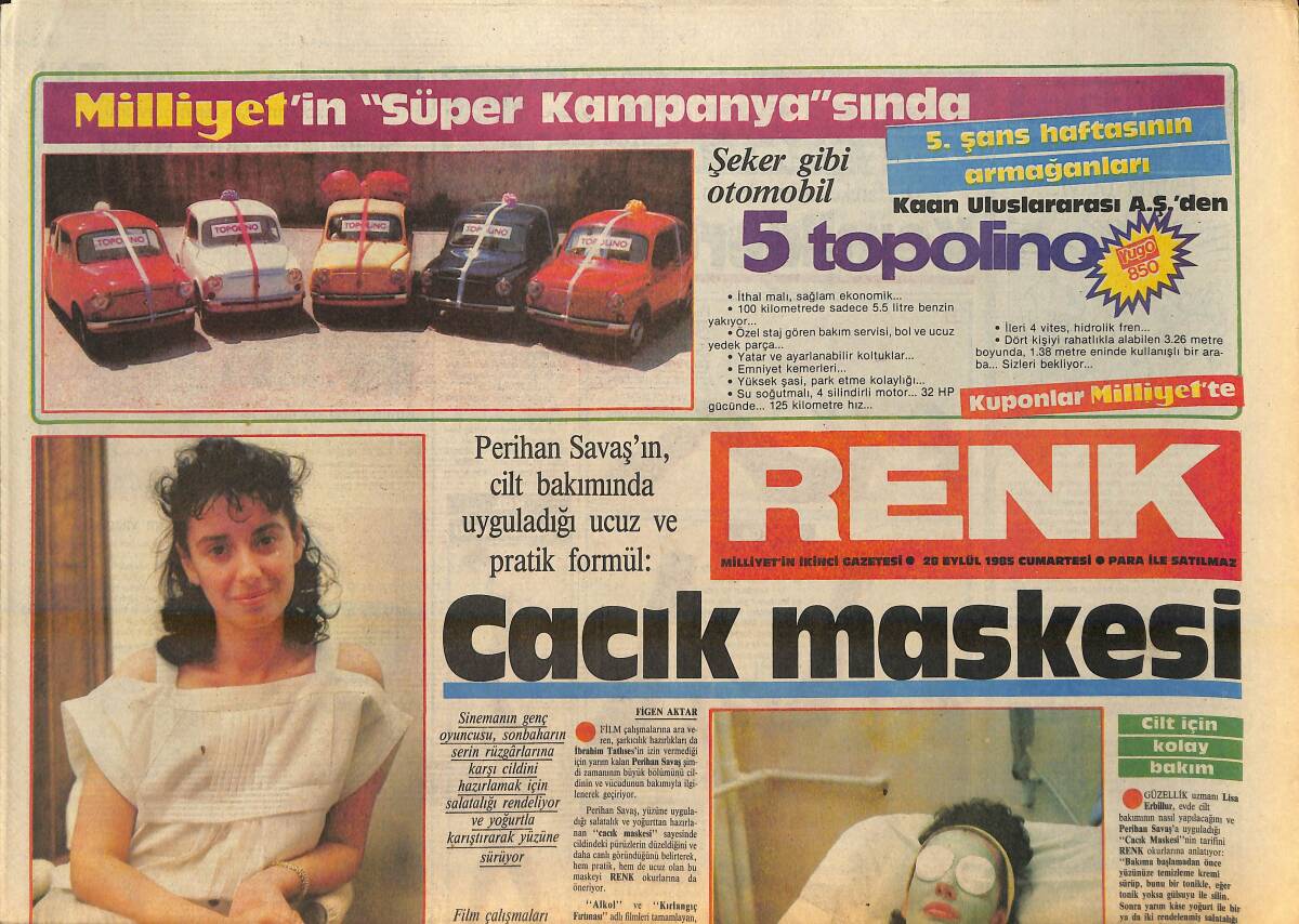 Milliyet Gazetesi Renk Eki 28 Eylül 1984 - Perihan Savaş'ın Cilt Bakımında Uyguladığı Ucuz Ve Pratik Formül - Muzaffer Özpınar'ın Evi GZ156581 - 1