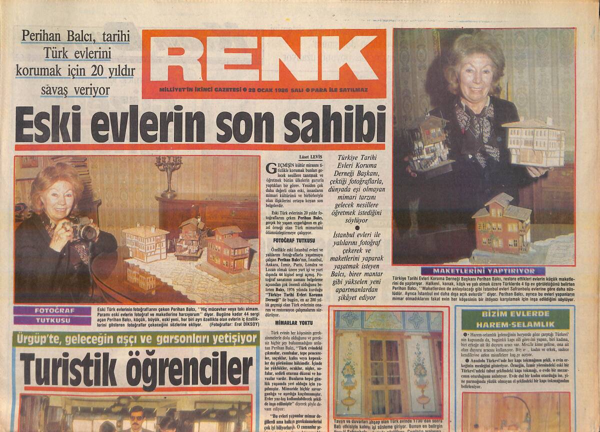 Milliyet Gazetesi Renk Eki 28 Ocak 1986 - Perihan Balcı Tarihi Türk Evlerini Koruman İçin 20 Yıldır Savaş Veriyor - Trabzonlu Ressam Neslihan GZ156233 - 1