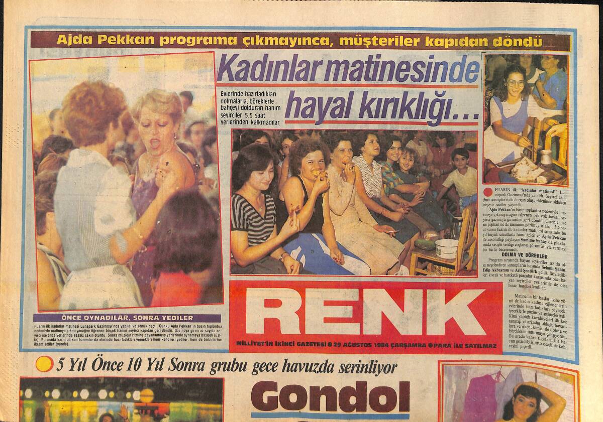 Milliyet Gazetesi Renk Eki 29 Ağustos 1984 - Ajda Pekkan Programa Çıkmayınca Müşteriler Kapıdan Döndü - Barış Manço'nun Taklitleri Piyasada GZ156579 - 1
