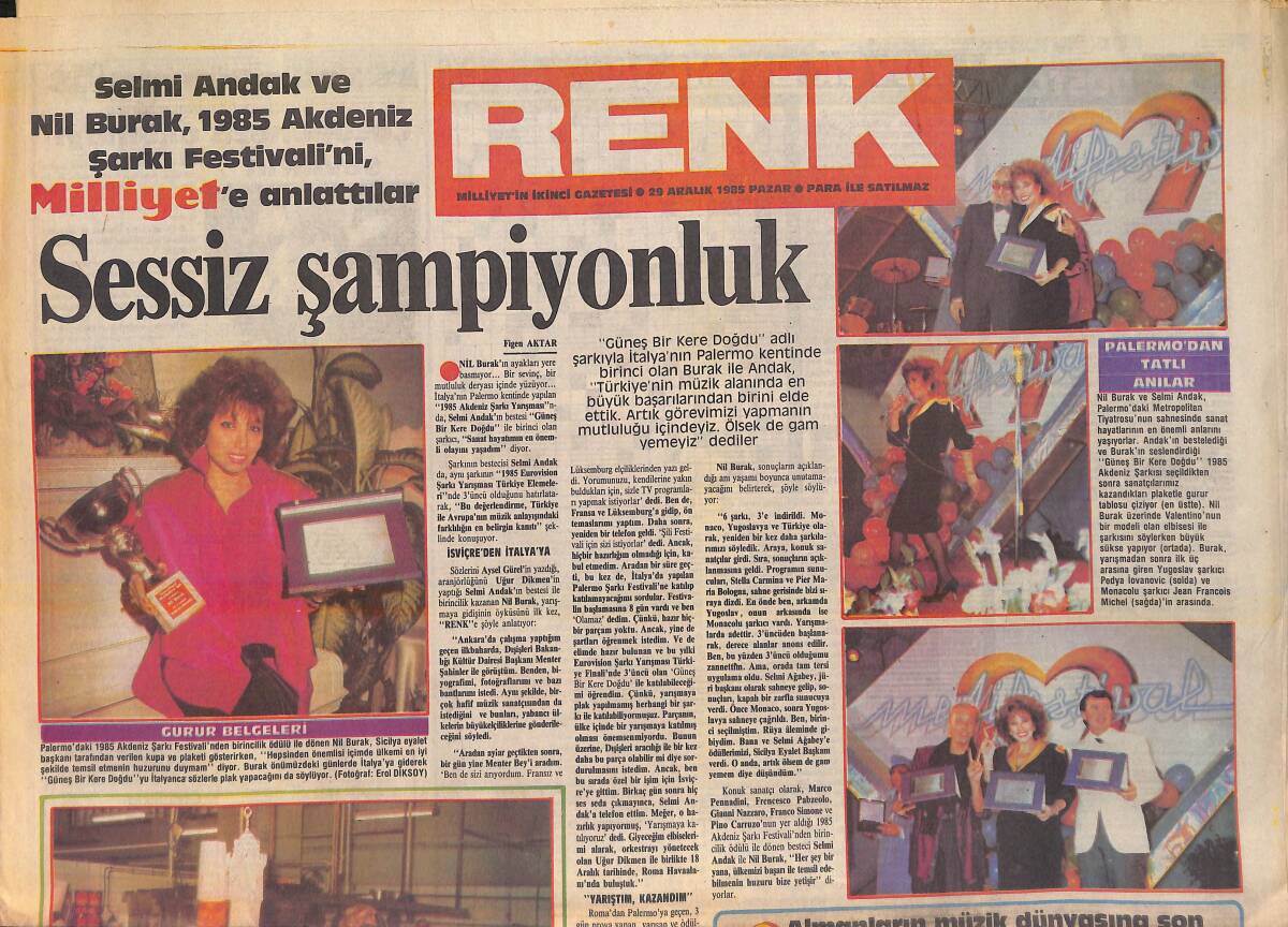 Milliyet Gazetesi Renk Eki 29 Aralık 1985 - Müşerref Akay'dan Yeni Yıl İçkileri Ve Sürpriz Bir Tatlı Tarifi - Sarışın Dodo GZ156367 - 1