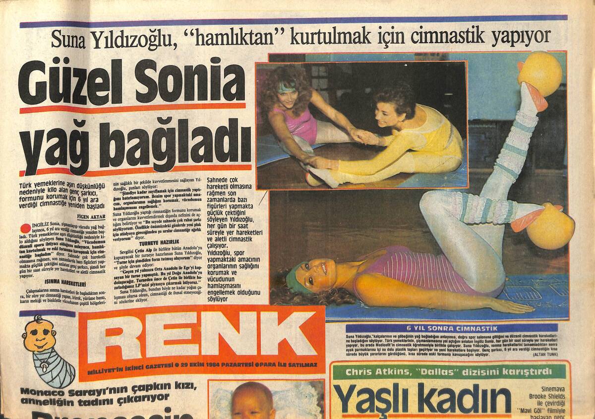Milliyet Gazetesi Renk Eki 29 Ekim 1984 - Suna Yıldızoğlu Hamlıktan Kurtulmak İçin Jimnastik Yapıyor - Monaco'nun Minik Prensi GZ156563 - 1