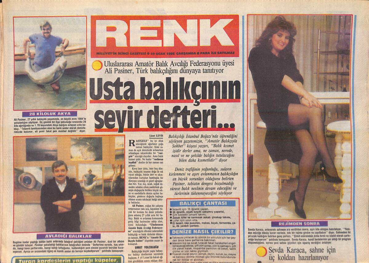 Milliyet Gazetesi Renk Eki 29 Ocak 1986 - Sevda Karaca Sahne İçin Üç Koldan Hazırlanıyor - Erkin Koray Yarışmada İlk 10'a Girerim Diyor GZ156246 - 1