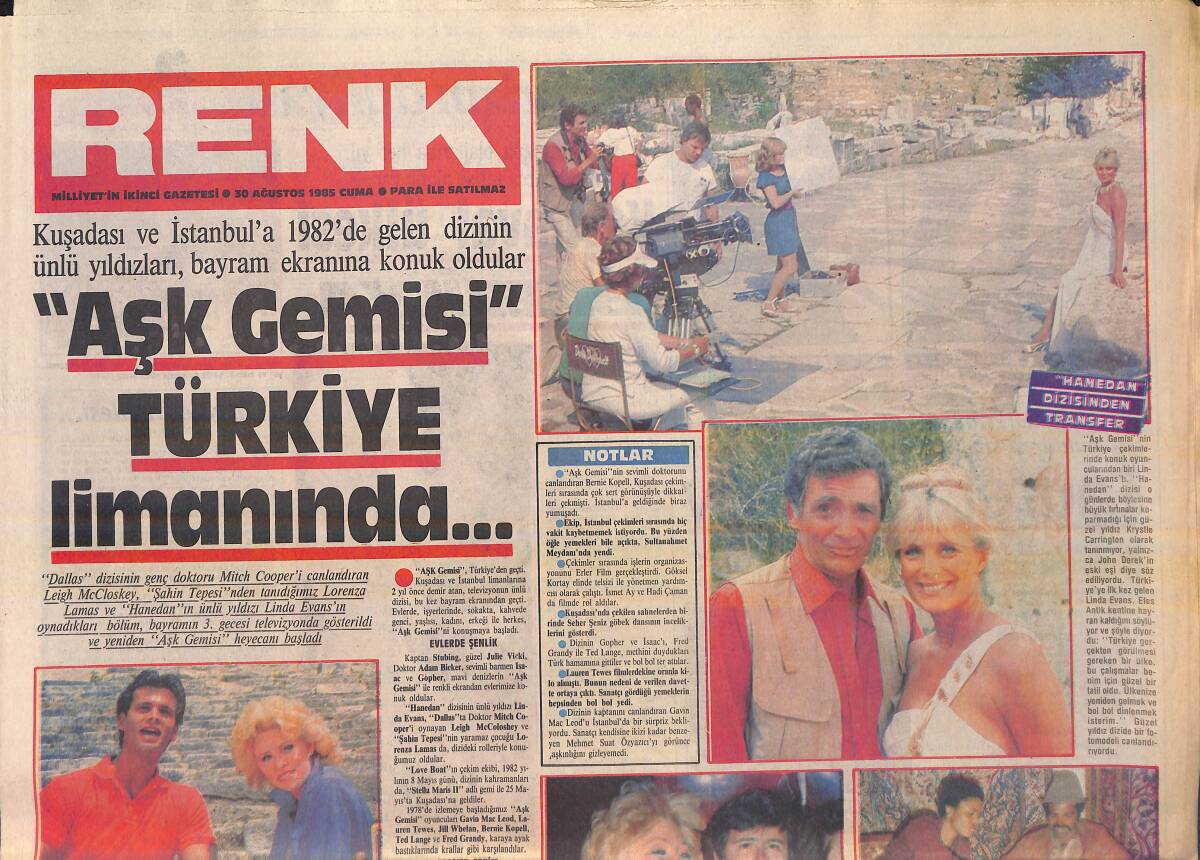 Milliyet Gazetesi Renk Eki 30 Ağustos 1985 - Aşk Gemisi Türkiye Limanında - Perihan Savaş, Zülfü İle Zülfiye'de Trikotaj İşçisi Oldu GZ156298 - 1