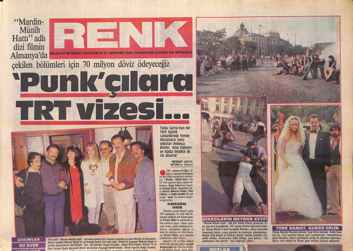 Milliyet Gazetesi Renk Eki 31 Ağustos 1985 - Punkçılara TRT Vizesi - Çıplak Rebecca Ekran Yolunda GZ156299 - 1