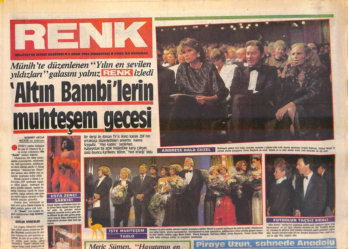 Milliyet Gazetesi Renk Eki 5 Ocak 1985 - Altın Bambilerin Muhteşem Gecesi - Balık Kız Tarihe Karıştı GZ156228 - 1