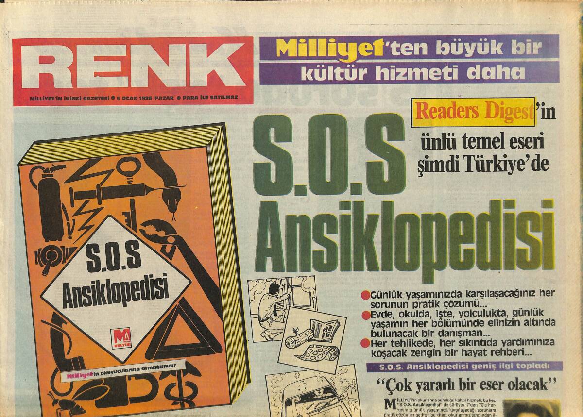 Milliyet Gazetesi Renk Eki 5 Ocak 1986 - Readers Digest'in Ünlü Temel Eseri Şimdi Türkiye'de GZ157934 - 1