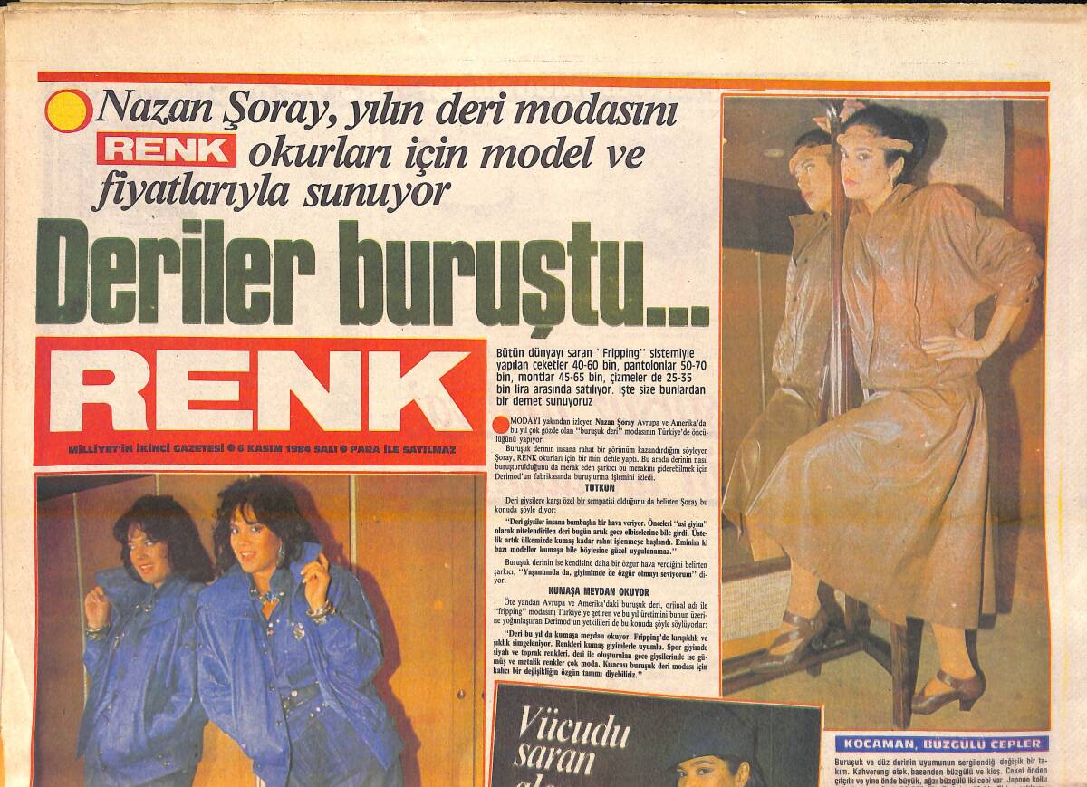 Milliyet Gazetesi Renk Eki 6 Kasım 1984 - Nazan Şoray Yılın Deri Modasını Sunuyor - Hoş Geldin Mücap Baba GZ156358 - 1