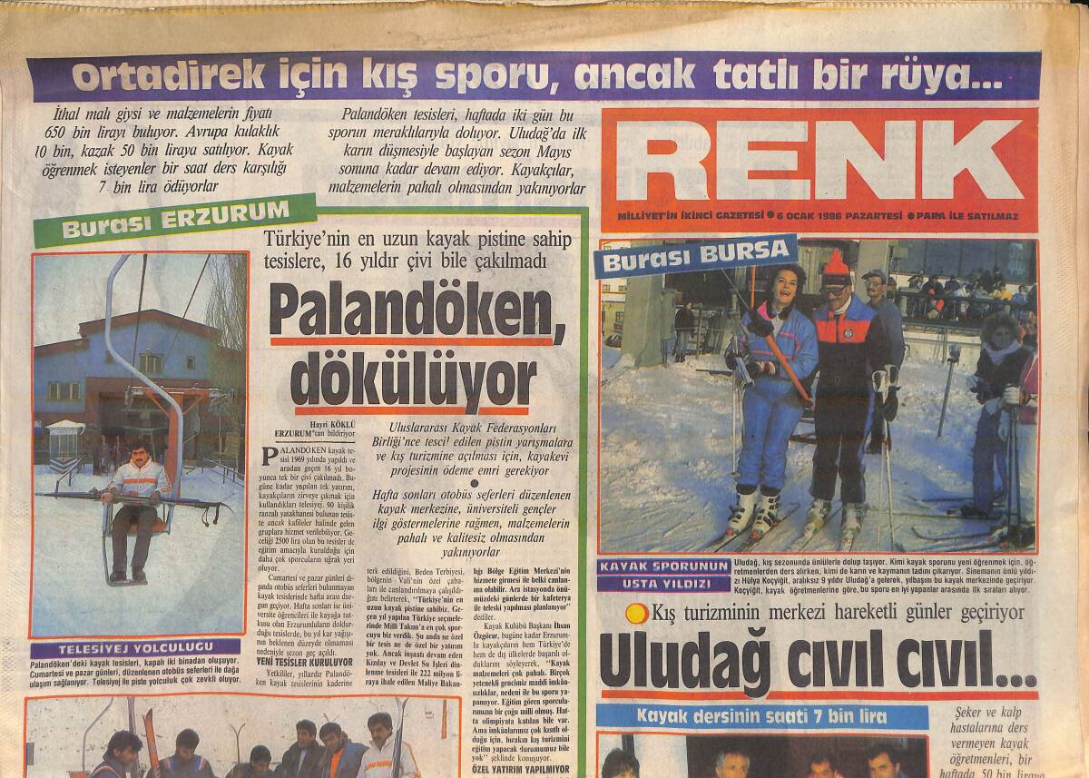 Milliyet Gazetesi Renk Eki 6 Ocak 1986 - Uludağ Cıvıl Cıvıl - Erciyes'te Piknik GZ156146 - 1