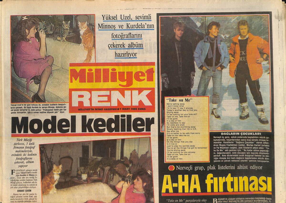 Milliyet Gazetesi Renk Eki 7 Mart 1986 - Yüksel Uzel'in Tutkusu Kediler - Gökben Şenlendi GZ156582 - 1