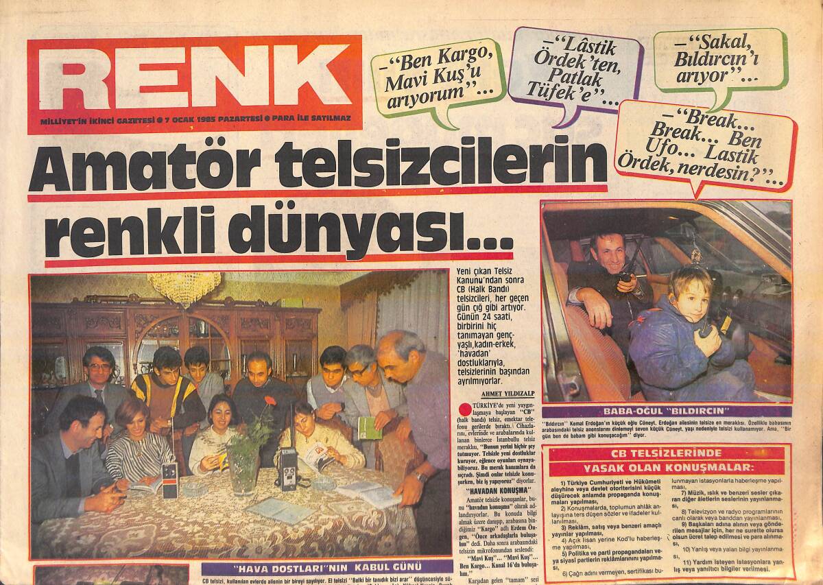 Milliyet Gazetesi Renk Eki 7 Ocak 1985 - Amatör Telsizcilerin Renkli Günü - Tele Tempo'da Kan Değişimi GZ156227 - 1