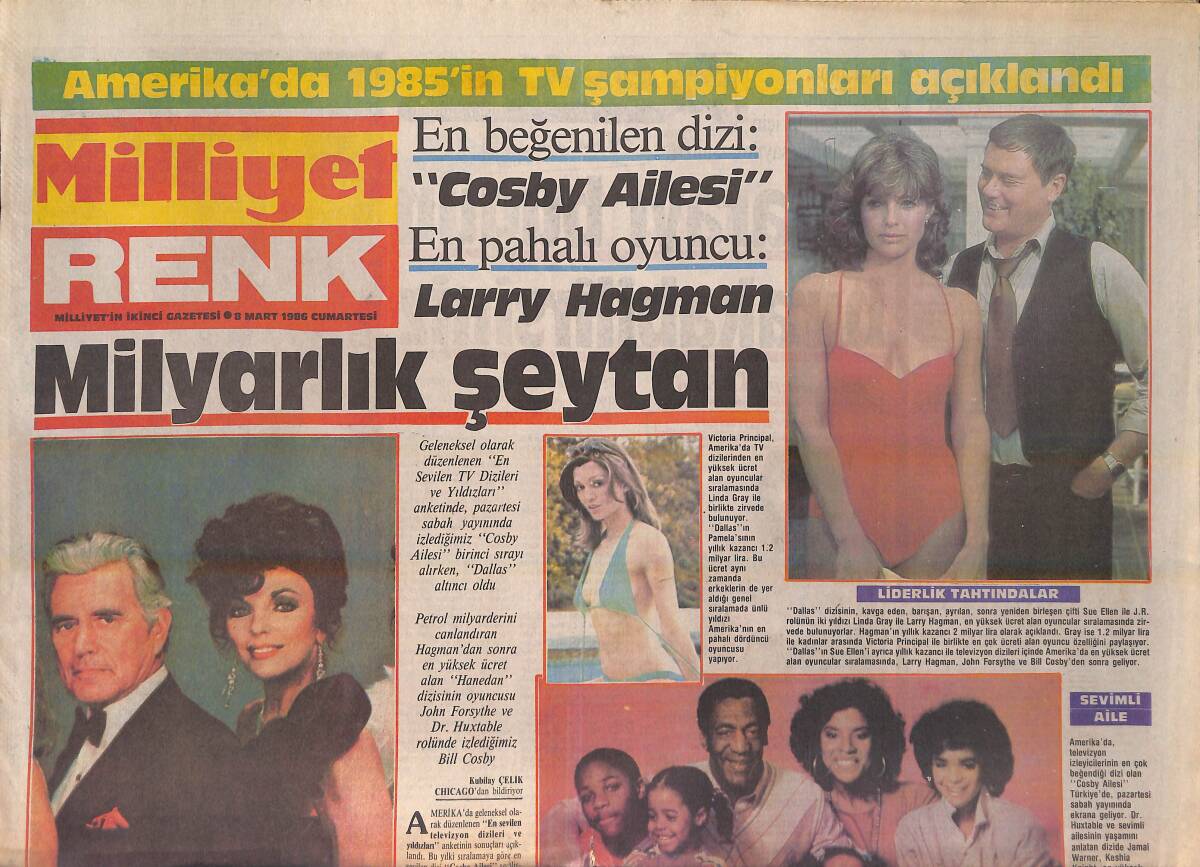 Milliyet Gazetesi Renk Eki 8 Mart 1986 - Amerika'da 1985'in Şampiyonları Açıklandı - Ayşe Tunalı Bronzlaşıyor - Perihan Sözen Kızı İçin Sahneye Ara Ve GZ156381 - 1