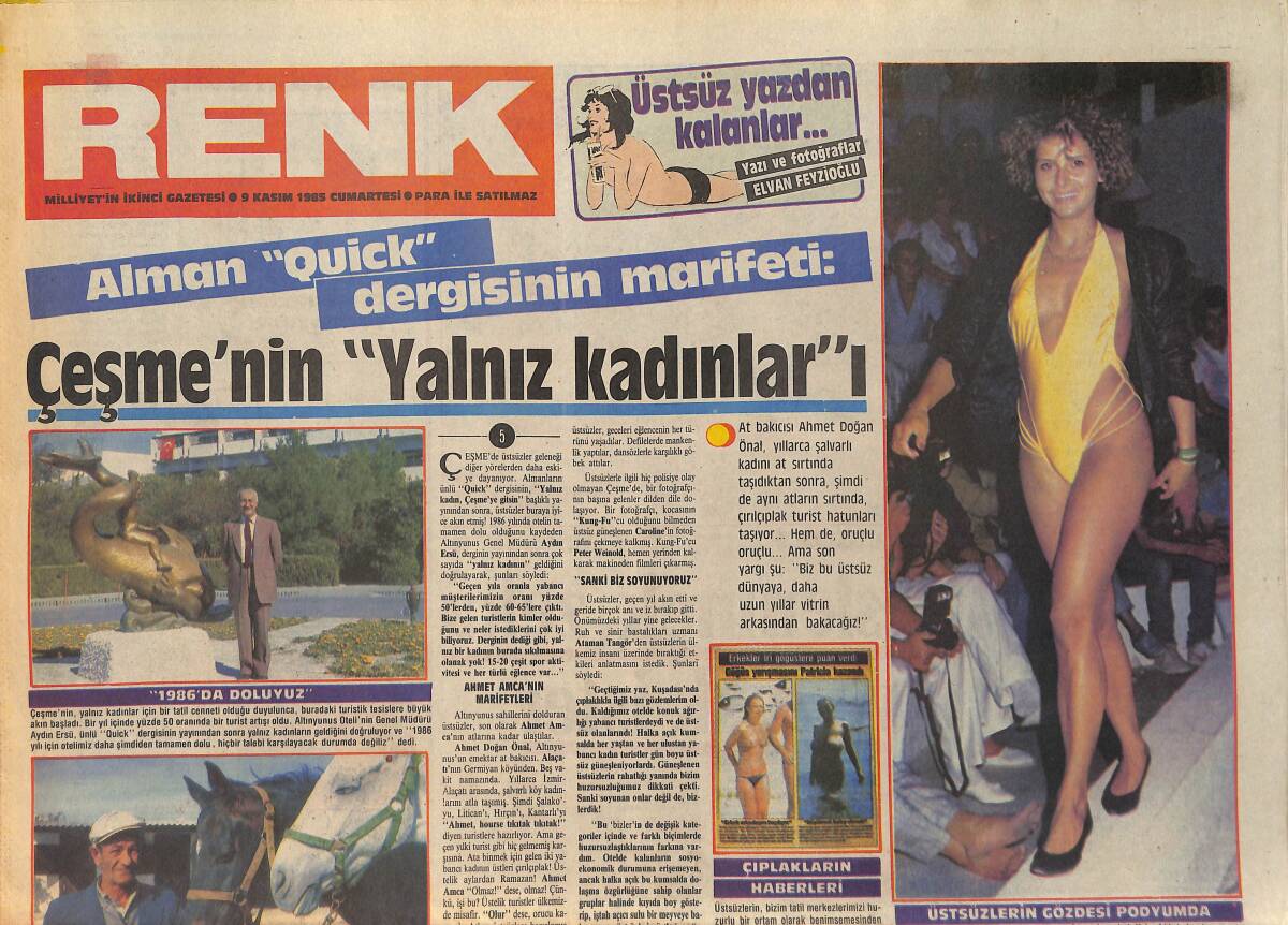 Milliyet Gazetesi Renk Eki 9 Kasım 1985 - Çeşme'nin Yalnız Kadınlar'ı - Yılmaz Ve Sabah Duru Çifti Ruslarla Yeni Bir Film İçin Anlaştı GZ156401 - 1