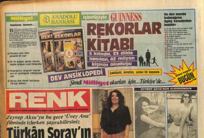 Milliyet Gazetesi Renk Eki 9 Mart 1985 - Türkan Şorayın Tarihi Kopyası * Zeynep Aksu GZ94120 - 1