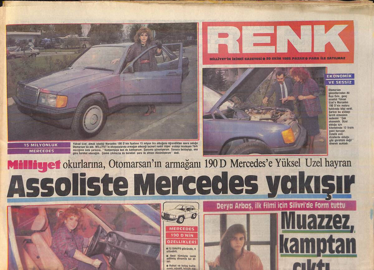 Milliyet Gazetesi Renk Eki Eki 20 Ekim 1985 - 190D Mercedes'e Yüksel Uzel Hayran GZ156208 - 1