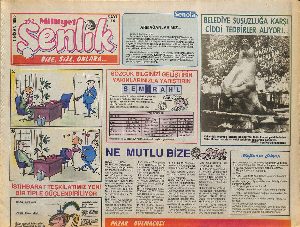 Milliyet Gazetesi Şenlik Eki 1 Nisan 1990 - Pazar Bulmacası GZ157976 - 1