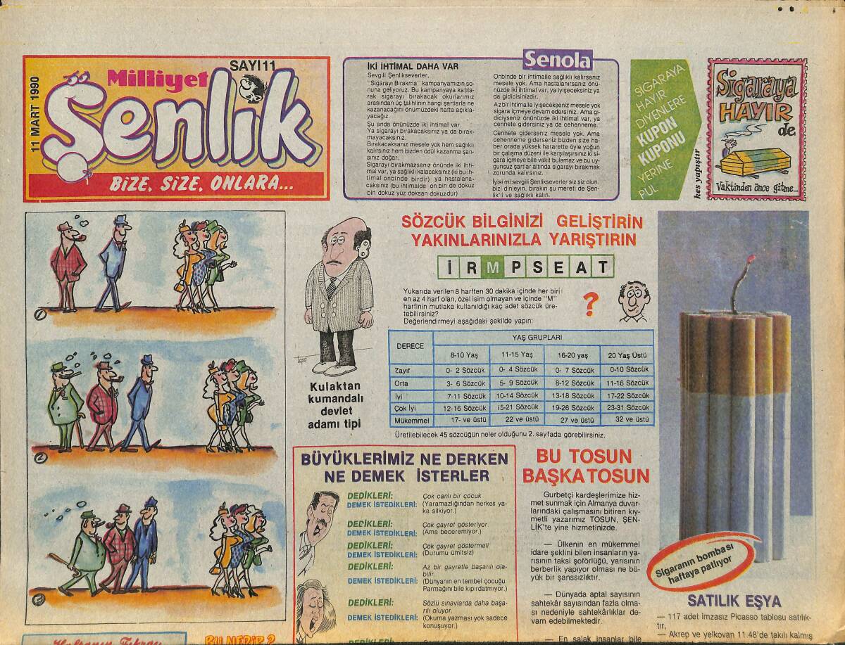 Milliyet Gazetesi Şenlik Eki 11 Mart 1990 - Pazar Bulmacası GZ157969 - 1