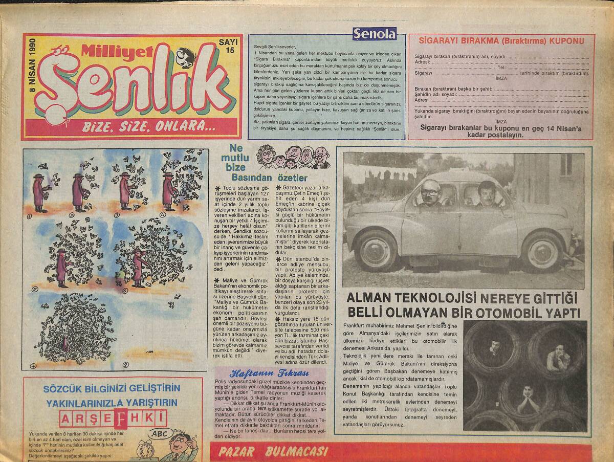 Milliyet Gazetesi Şenlik Eki 8 Nisan 1990 - Alman Teknolojisi Nereye Gittiği Belli Olmayan Bir Otomobil Yaptı GZ157972 - 1